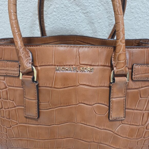 Michael Kors Fall Color Croc Embossed Dillon Satchel Tote Over the Shoulder - Picture 9 of 16
